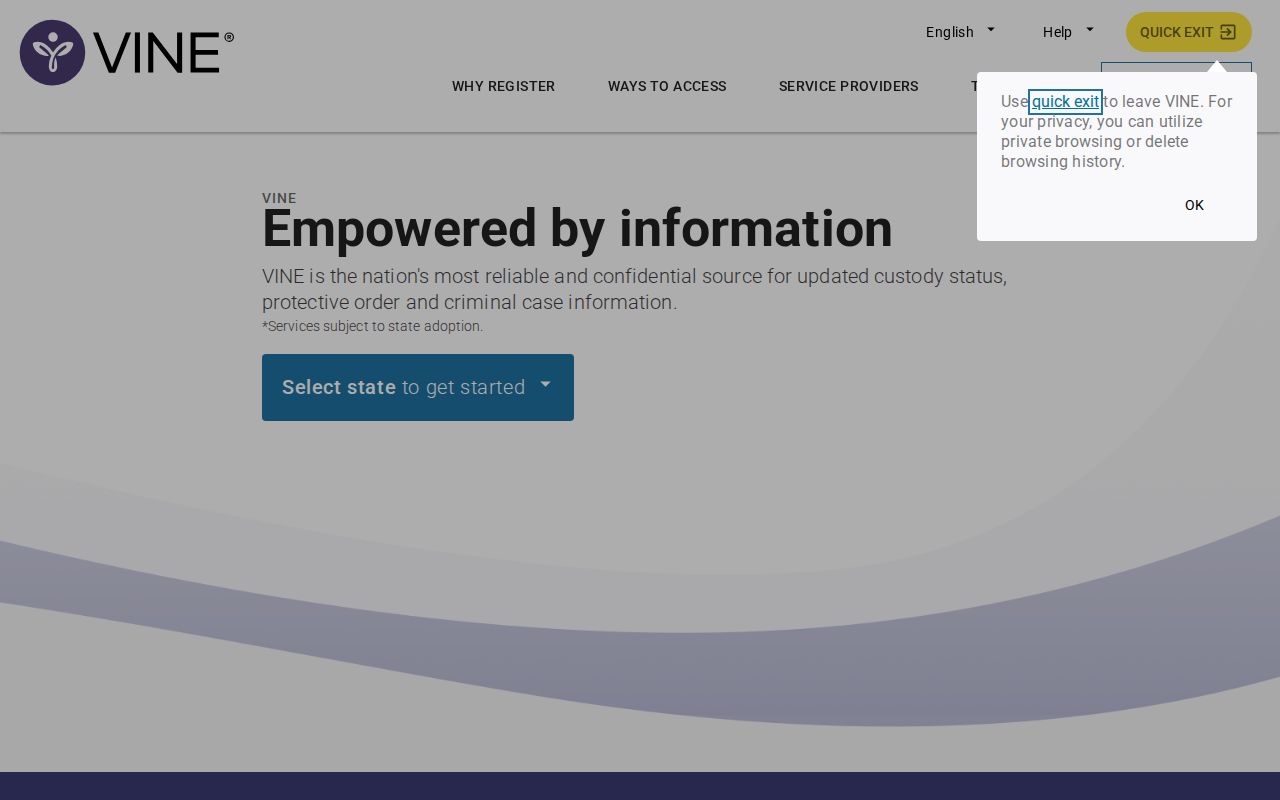 VINELink national service landing page